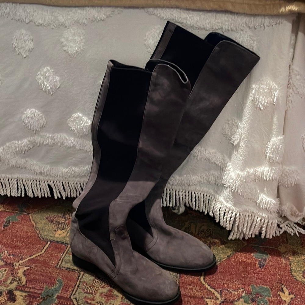 Gray knee high pull on Boots